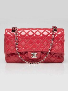 Chanel Pink Quilted Patent Leather Classic Medium Double Flap Bag